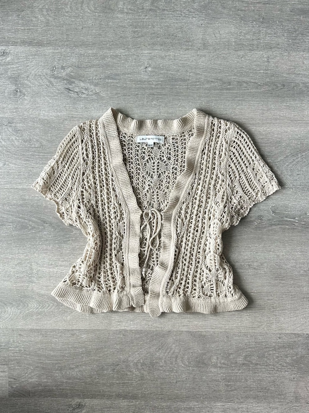 Laura Petite Cream Crochet Short-Sleeve Cardigan Shrug Coquette Fairycore